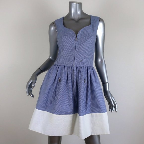 CHANEL Dresses & Skirts - Chanel Zip-Front Dress Blue/White Textured Cotton